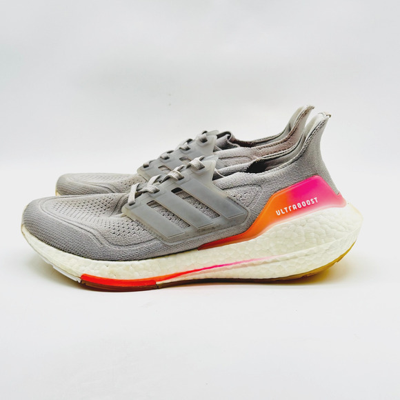 Adidas UltraBoost 21 Womens 8 Gray White Knit Sneakers Running Shoes Trainer - Picture 2 of 10